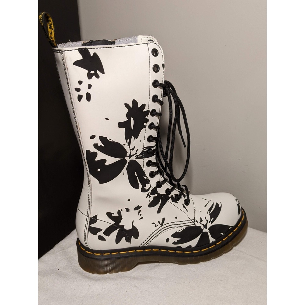 Dr Martens Petula 14 Hole Mid Calf Black White Patent Leather Boots UK 5 / US 7 - Picture 6 of 12
